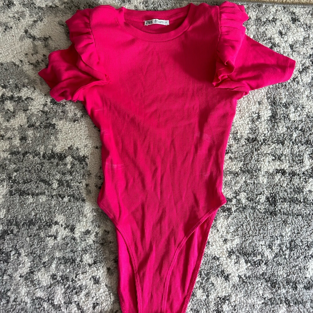 zara pink ruffle bodysuit